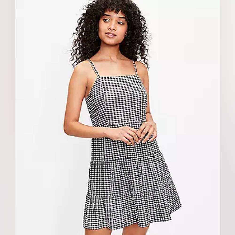 LOFT Black and White Checkered Mini Dress